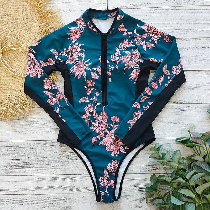 Long Sleeve One-Piece Swimsuit Women Slim Fit Sport