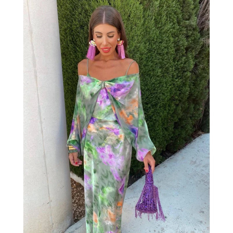 Maxi Dress Women Regular Fit Casual Elegant with Detachable Scarf