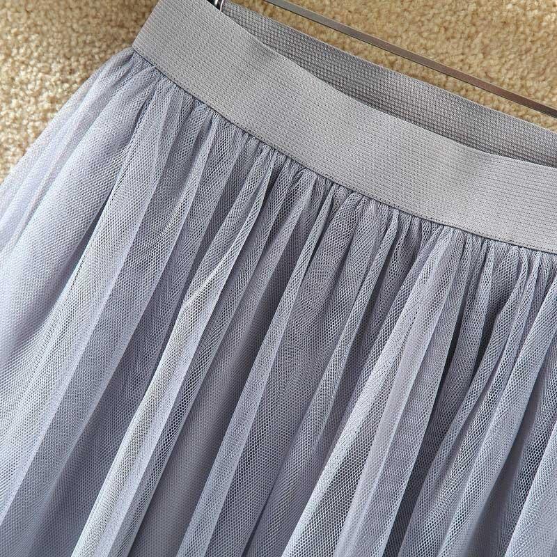 Pleated Tulle Skirt Women Regular Fit Casual Elegant