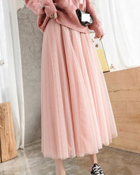 Pleated Tulle Skirt Women Regular Fit Casual Elegant