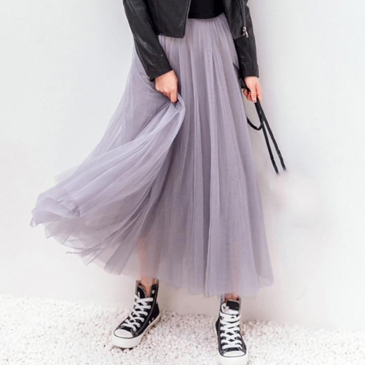Pleated Tulle Skirt Women Regular Fit Casual Elegant