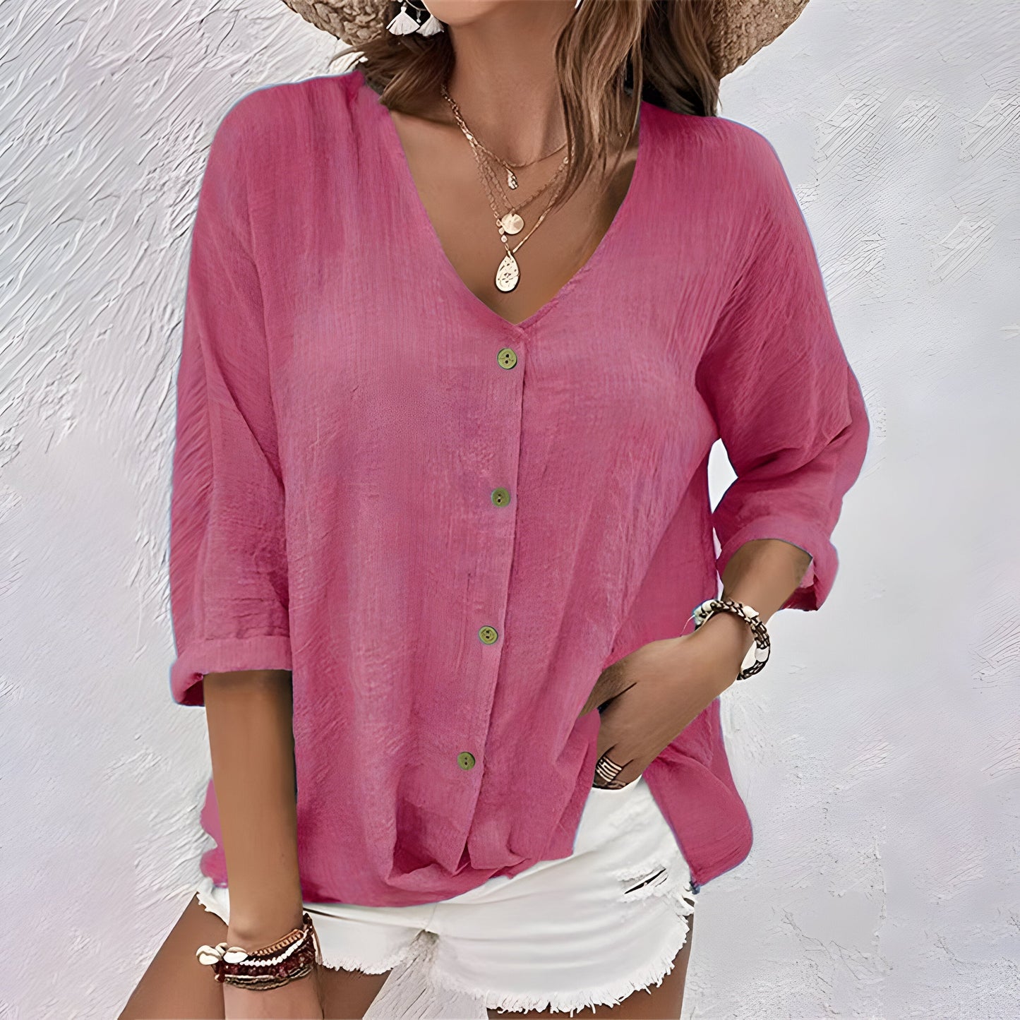 Button-Up Blouse Women Relaxed Fit Casual