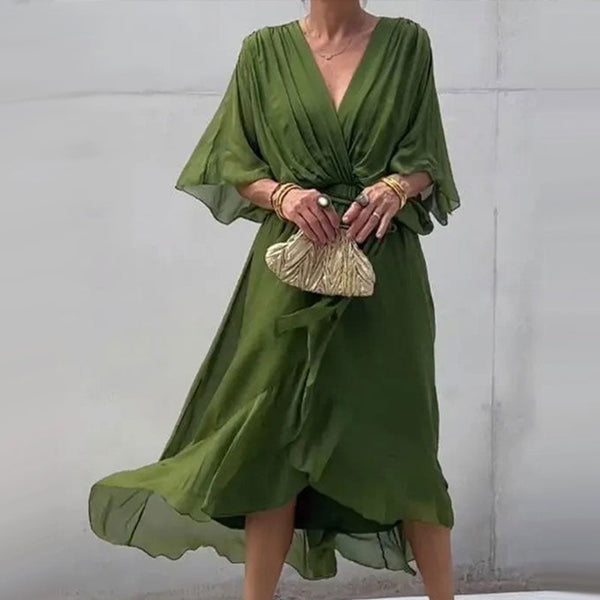 Elegant V-Neck Dress Women Regular Fit Casual