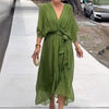 Elegant V-Neck Dress Women Regular Fit Casual
