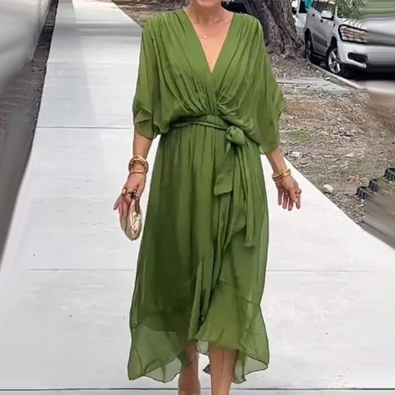 Elegant V-Neck Dress Women Regular Fit Casual