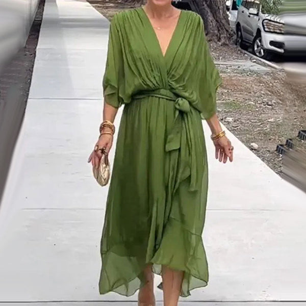 Elegant V-Neck Dress Women Regular Fit Casual