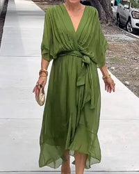 Elegant V-Neck Dress Women Regular Fit Casual