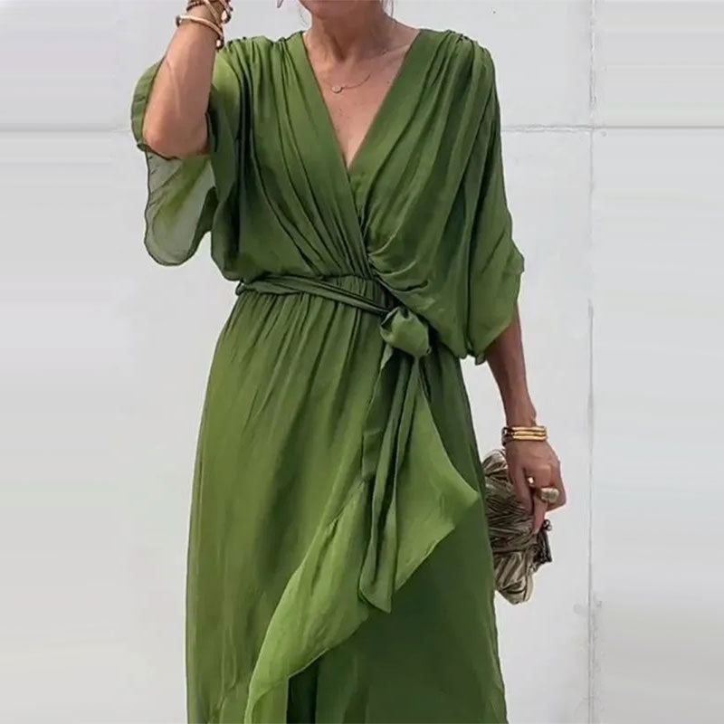 Elegant V-Neck Dress Women Regular Fit Casual
