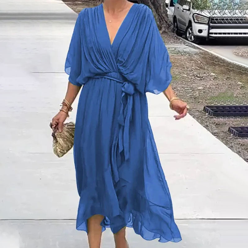 Elegant V-Neck Dress Women Regular Fit Casual