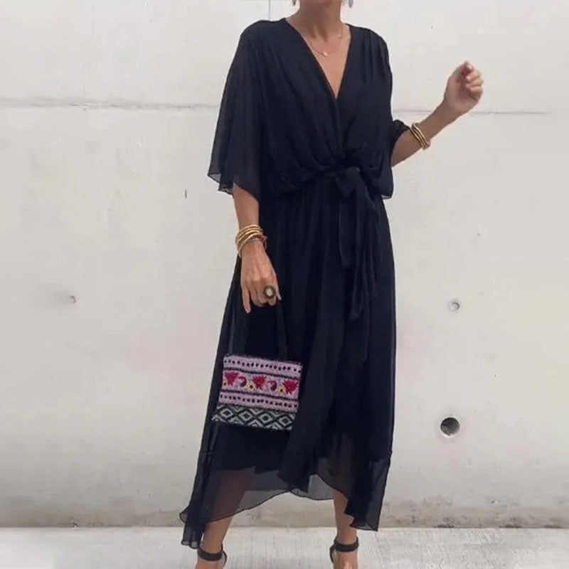 Elegant V-Neck Dress Women Regular Fit Casual