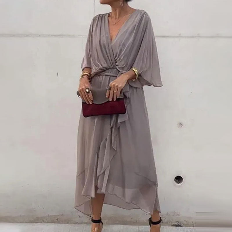 Elegant V-Neck Dress Women Regular Fit Casual