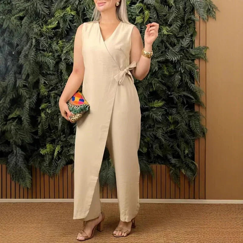 Sleeveless V-Neck Wrap Jumpsuit Women Relaxed Fit Casual Summer