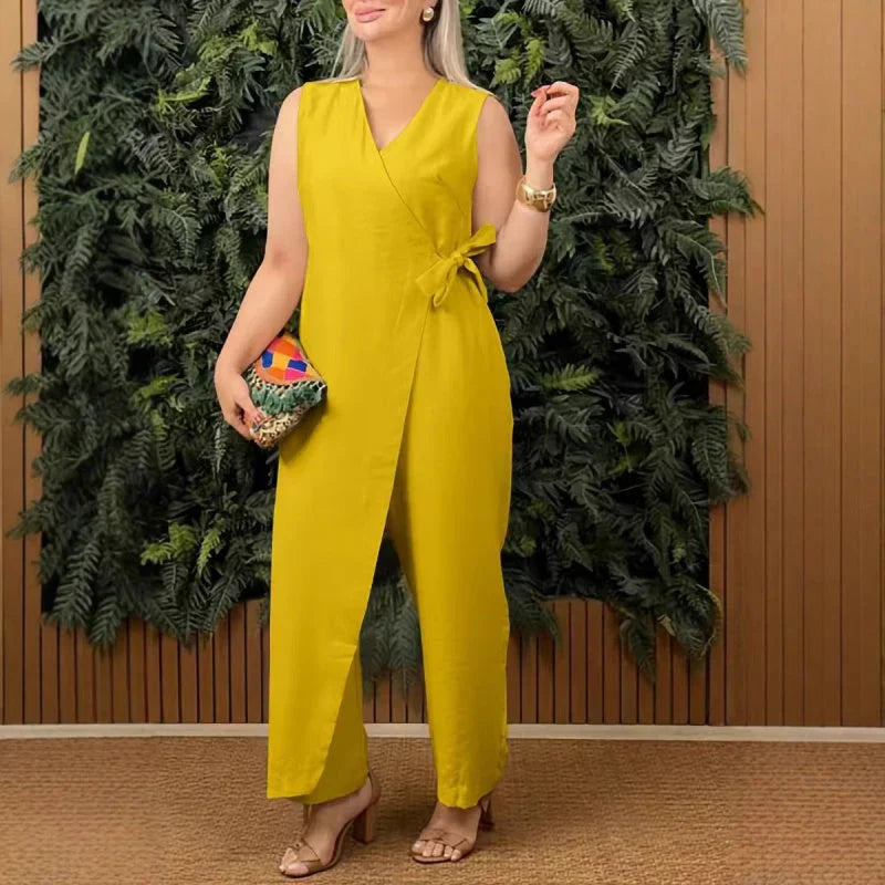 Sleeveless V-Neck Wrap Jumpsuit Women Relaxed Fit Casual Summer