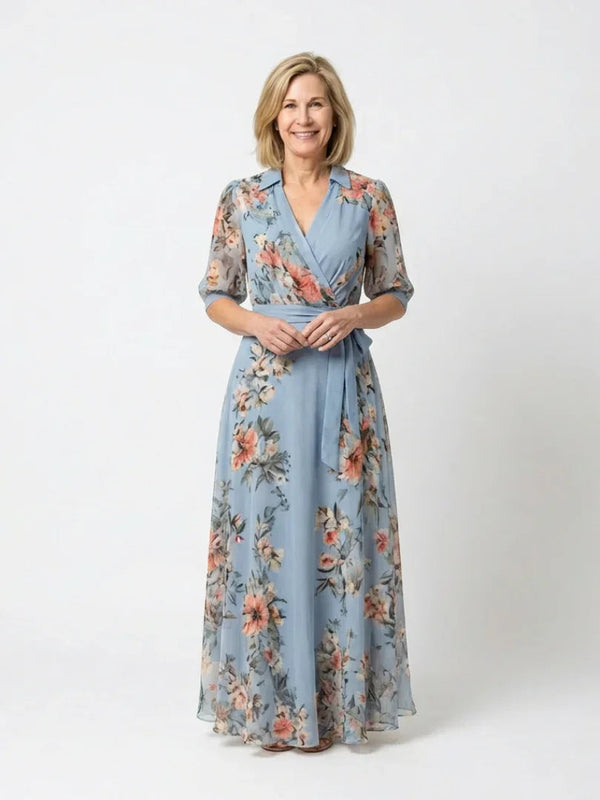 Floral Wrap Maxi Dress Women Regular Fit Casual