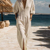 Midi Dress Women Relaxed Fit Casual Striped Button-Down