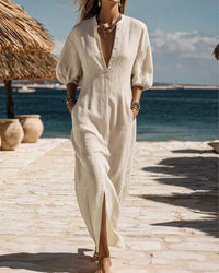 Midi Dress Women Relaxed Fit Casual Striped Button-Down