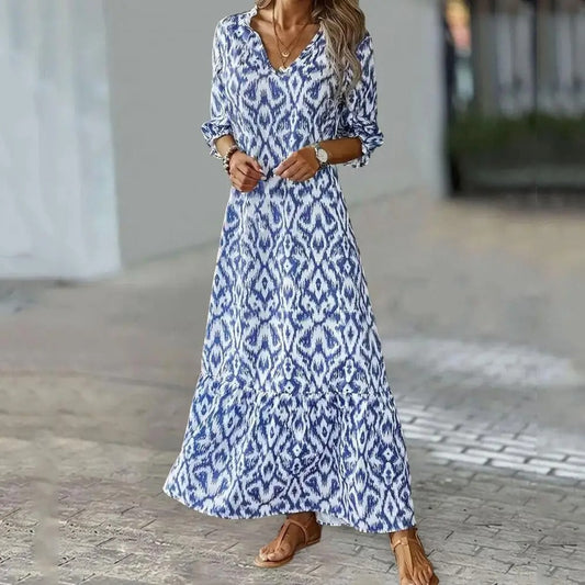 Maxi Dress Women Regular Fit Casual Summer Bohemian V-Neck